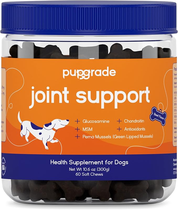 PupGrade Joint Support Supplement for Dogs - Natural Glucosamine Chondroitin with MSM - Hip & Joint Pain Relief - Recommended for Hip Dysplasia, Arthritis & Joint Disease - USA Tested - 60 Chews