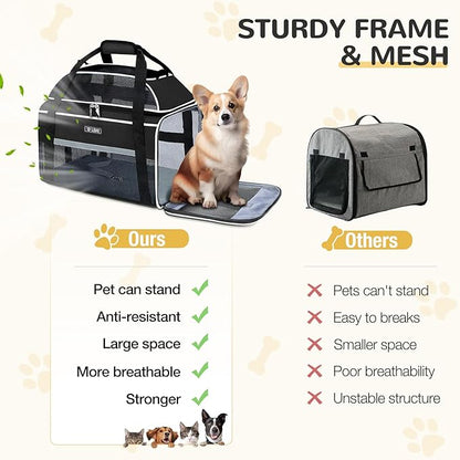 Lekereise Top-Expandable Pet Carrier 17x11x9.5 Inch Alaska Hawaiian Airline Approved Soft Sided Underseat to 12lbs Travel Carriers for Small Cats and Dogs with Locking Safety Zippers Anti-Scratch Mesh