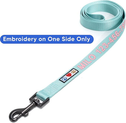 Pawtitas Personalized 6 ft Teal Dog Leash M/L Custom Name and Phone Embroidery Strong Nylon Leash for Medium and Large Breeds