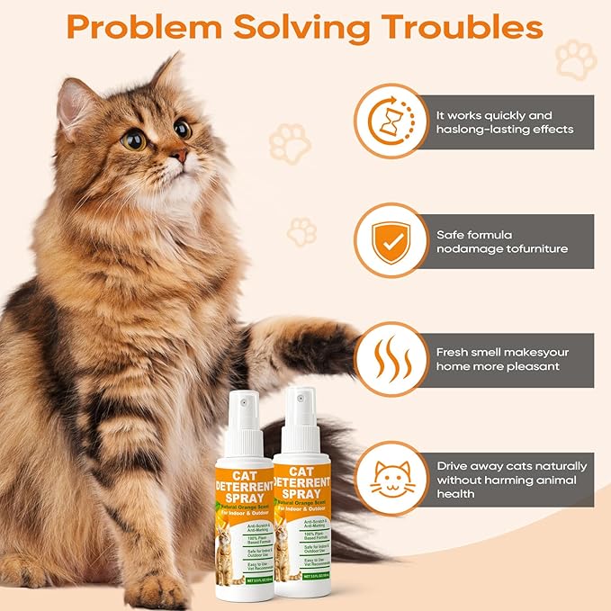 TPBEHMZ Cat Deterrent Spray – Natural, Non-Toxic Anti-Scratch Spray for Cats & Kittens – Indoor & Outdoor Pet Training Aid – Furniture & Carpet Protector 7.0 OZ Orange