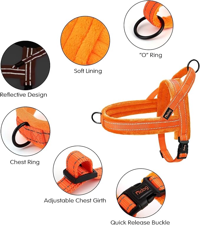 Didog Soft Flannel Padded Dog Vest Harness, No Pull/Quick Fit Reflective Dog Strap Harness, Easy for Training Walking (S:Chest 18-22", Orange)