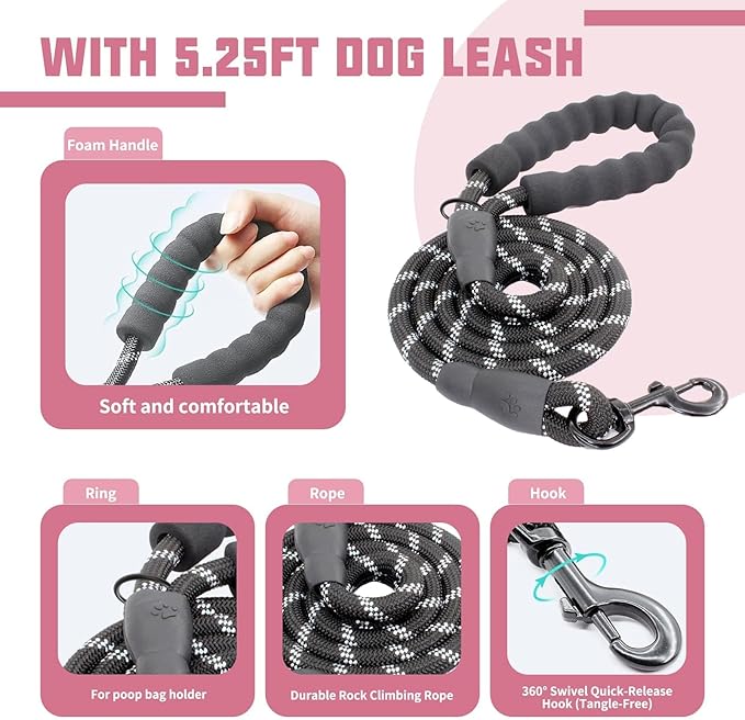 AUROTH Dog Harness and Leash Set, Soft Padded Dog Vest with 5.25FT Dog Leash, No Choke, Easy On Pet Vest, Adjustable Reflective No Pull Dog Harness for Large Dogs, Easy Walking and Training