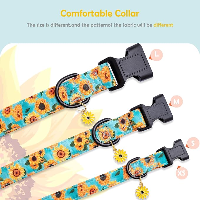 Faygarsle Dog Collar for Small Medium Large Dogs Cute Light Green Puppy Collars for Female Dogs Sunflower Patterned Pet Collars for Summer Spring Wedding Puppy Girl Dog Collar XS