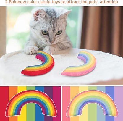 ETEKYER Catnip Toys for Indoor Cats Kitten, Kitty Toys Rainbow Cat Kicker Pillow 2Pcs, Interactive Fun Cat Nip Chew Teeth Cleaning Toys for All Pet Breed