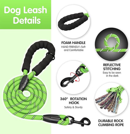 PoyPet No Pull Dog Harness and 5 Feet Leash Set, Release on Neck Reflective Adjustable Pet Vest, Front & Back 2 D-Ring and Soft Padded Pet Harness with Handle for Small to Large Dogs(Green,M)