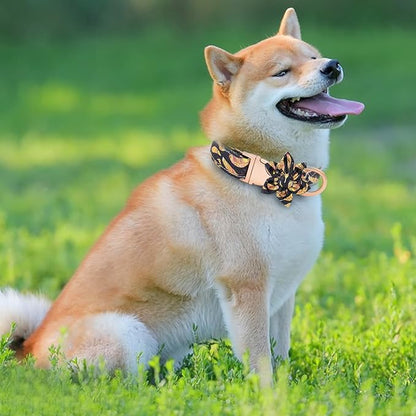 Dog Collar and Leash Set Adjustable Girls Puppy Floral Collars with Bow Tie for Small Medium Large Dogs(L, Feather)