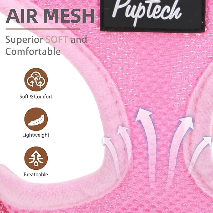 PUPTECK Soft Mesh Dog Harness and Leash Set Pet Puppy Cat Comfort Padded Vest No Pull Harnesses, Solid Pink, S