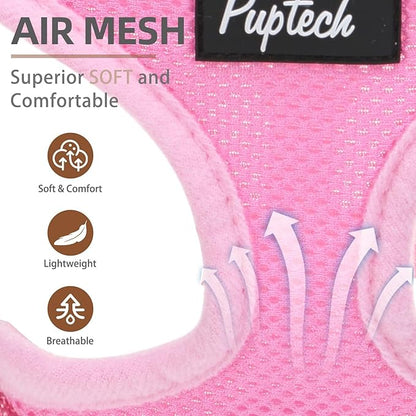 PUPTECK Soft Mesh Dog Harness and Leash Set Pet Puppy Cat Comfort Padded Vest No Pull Harnesses, Solid Pink, S