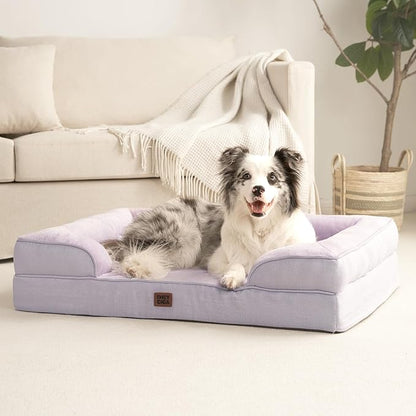 EHEYCIGA Orthopedic Dog Beds for Large Dogs, Waterproof Memory Foam Large Dog Bed with Sides, Non-Slip Bottom and Egg-Crate Foam Pet Couch Bed with Washable Removable Cover, Lilac