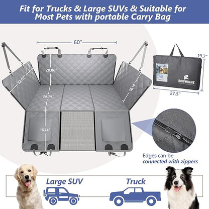 Back Seat Extender for Dogs Truck-Large Space, Dog Pet Car Seat Cover for Back Seat Hard Bottom Holds 400lbs, Waterproof Dog Hammock for Crew Cab Trucks F150, RAM1500, Sierra, Tundra, Silverado