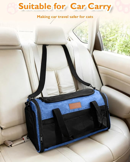 PETUX Airline Approved Pet Carrier - 17x11x9.5 in, Underseat, Top & Side Entry, Soft Sided Cat Dog Carrier for Small Cat & Dog Up to 12 lbs with Breathable Anti-Scratch Mesh for Travel & Vet - Blue