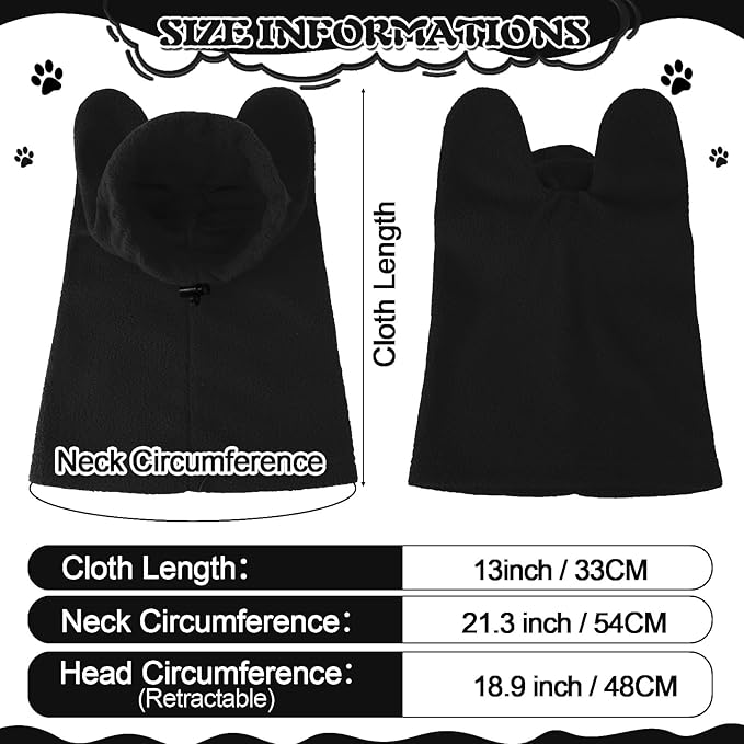 Clysee Winter Dog Hats Quiet Ears for Dogs Ear Muffs Pet Neck Warmer Scarf Hoodie Noise Protection Cover Beanie Head Wrap Costume for Pet Dog Cats(Black,XL)
