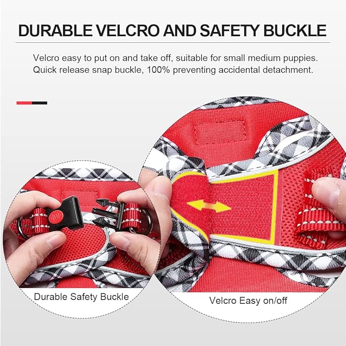 Mercano Soft Mesh Dog Harness and Leash Set, No-Chock Step-in Reflective Breathable Lightweight Easy Walk Vest Harnesses with Safety Buckle for Small Dogs, Cats (Red, XS)
