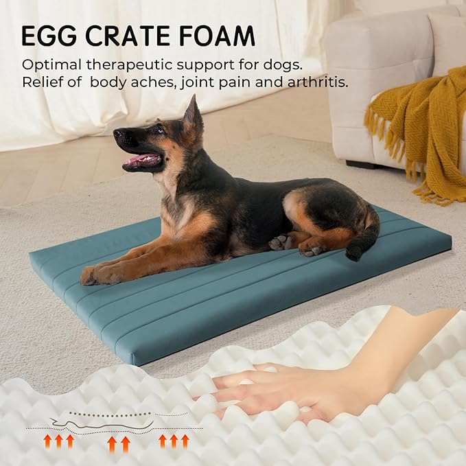 BALANCE Dog Crate Bed, Orthopedic Dog Bed Pad with Waterproof Liner, Washable Crate Foam Pet Mat for Large, Medium, Puppy Dogs Breeds, Powder Blue, 48"x30"x2"