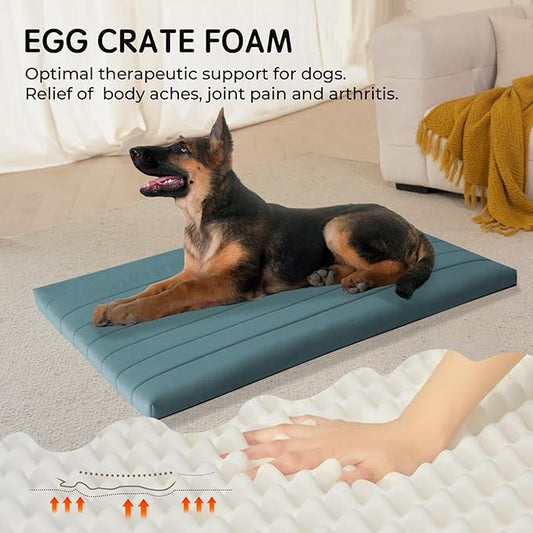 BALANCE Dog Crate Bed, Orthopedic Dog Bed Pad with Waterproof Liner, Washable Crate Foam Pet Mat for Large, Medium, Puppy Dogs Breeds, Powder Blue, 48"x30"x2"