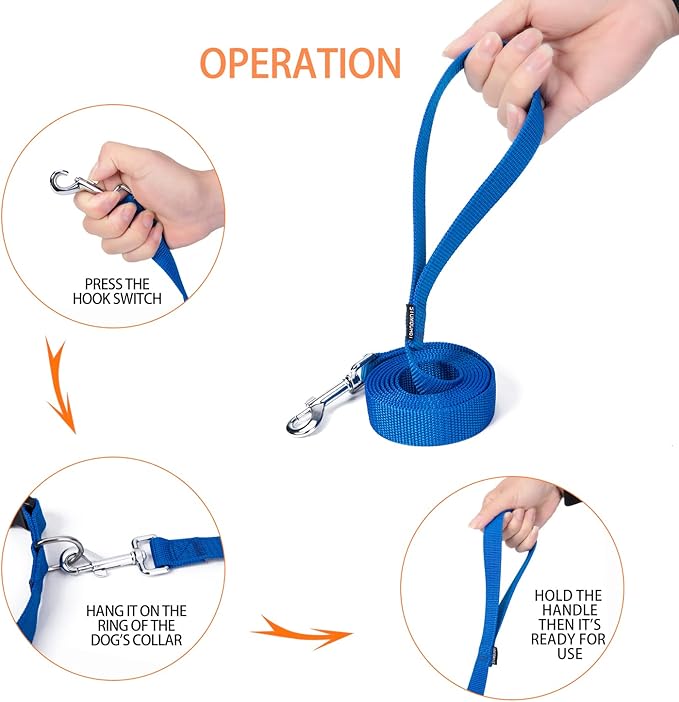 Siumouhoi Strong Durable Nylon Dog Training Leash, 1 Inch Wide Traction Rope, 6 ft 10ft 15ft Long, for Small and Medium Dog (Blue, 6 Feet)