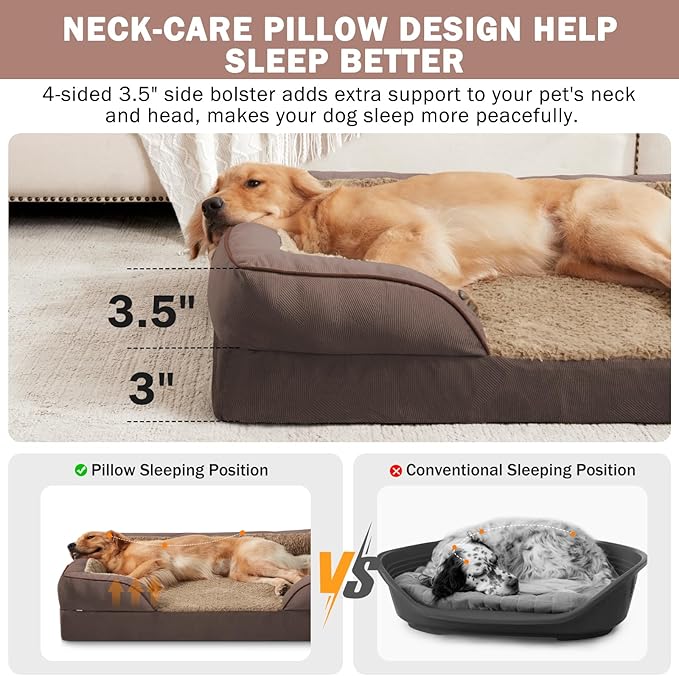 INVENHO Orthopedic Dog Bed for Large Dogs, Washable Waterproof, Egg-Crate Foam Dog Couch Bed with Washable Removable Cover, Waterproof Lining and Nonskid Bottom