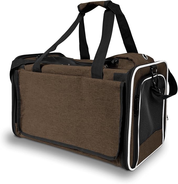 GAPZER Pet Carrier for Large Cat Soft-Sided Animal Traveling Bag for Medium Cat up to 20lbs / Washable Small Dog Puppy 10 lbs Crate Case with Privacy Curtains for Home Outdoor Travel Mocha Brown