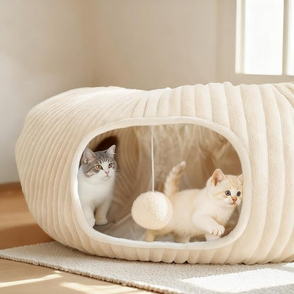 MOYMO Cat Tunnel Bed with 40 Cat Toys, Collapsible Play Tunnel for Indoor Cats, Cat Tube for Kitten Puppy