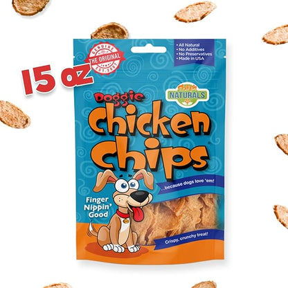 Chip's Naturals Doggie Chicken Chips Large 15 oz All Natural High Protein Low Calorie Healthy Dog Treats, Grain Free Gluten Free USDA Inspected & Approved Chicken Treat for Dogs, Pet Supplies
