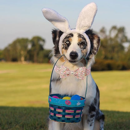 Easter Dog Collar with Bow Tie - Pink Easter Bunny Bowtie Dog Collar Adjustable Heavy Duty Spring Easter Dog Collars for Small Medium Large Dogs L