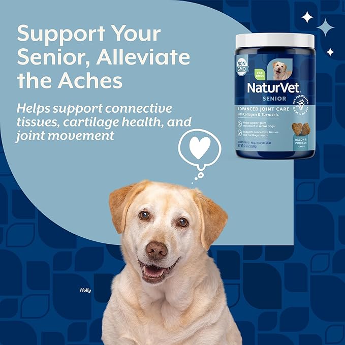NaturVet Senior Advanced Joint Health Dog Supplement – Includes Glucosamine, MSM, Chondroitin, Collagen – Helps Supports Canine Joint Health Function – 120 Ct. Soft Chews