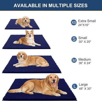 OLANLY Dog Door Mat for Muddy Paws 24x16, Ultra Absorbent Chenille Mud Doormat, Non-Slip Washable and Dirt Trapping Doormat for Indoor Entryway, Quick-Dry Indoor Pet Bed Mats for Dogs, Navy Blue