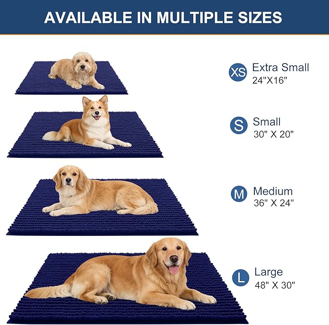 OLANLY Dog Door Mat for Muddy Paws 36x24, Ultra Absorbent Chenille Mud Doormat, Non-Slip Washable and Dirt Trapping Doormat for Indoor Entryway, Quick-Dry Indoor Pet Bed Mats for Dogs, Navy Blue