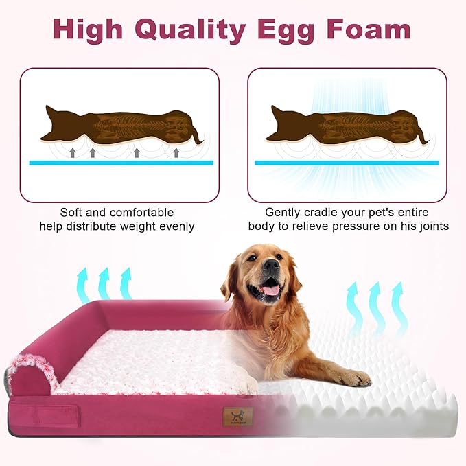 PAWPUBBY Medium-Sized Orthopedic Dog Bed - Washable Rose Velvet Cover, Waterproof Lining, Memory Foam Dog Couch, Non-Slip Base, Sofa Dog Bed for Corgis, Pomeranians, French Bulldogs (Rose Pink, L)