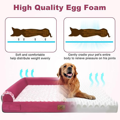 PAWPUBBY Jumbo Human Dog Bed Orthopedic Memory Foam for Large Giant Dogs up to 150 lbs - Waterproof Washable(Rose Pink)