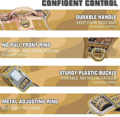AUROTH Tactical Dog Harness for Large Dogs No Pull Adjustable Pet Harness Reflective K9 Working Training Easy Control Pet Vest Military Service Dog Harnesses Desert Camo XXL