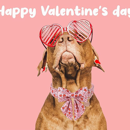 UP URARA PUP Valentine’s Day Dog Collar with Bow Tie, Pink Heart Bowtie Collar with Metal Buckle, Valentine’s Day Gift Pet Collar for Puppy Girl Boy Dog or Cat, Wedding Dog Collar, M, Neck 13.5-22in