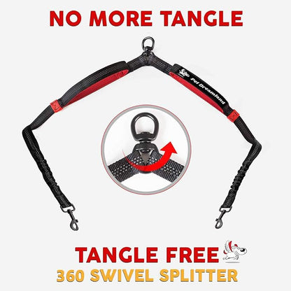Pet Dreamland Exquisite Dual Dog Leash Coupler No Tangle Swivel. Premium Quality & Perfect for Walking Two Medium Dogs. You Will Absolutely Love This Amazing Double Attachment (Black & Red)