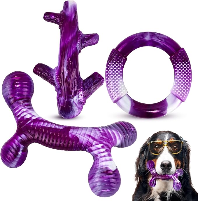 Furdog 3 Pack Dog Toys for Aggressive Chewers Indestructible Dog Toy for Large Dogs Tough Dog Toys to Keep Them Busy, Purple (Purple2)