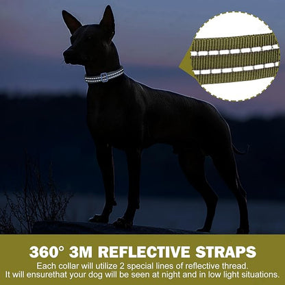 Tacwild Adjustable Reflective Dog Collar, Puppy Collar with D-Ring Buckle - Durable Safety Nylon Dog Collars for Large Dogs (Green-L)