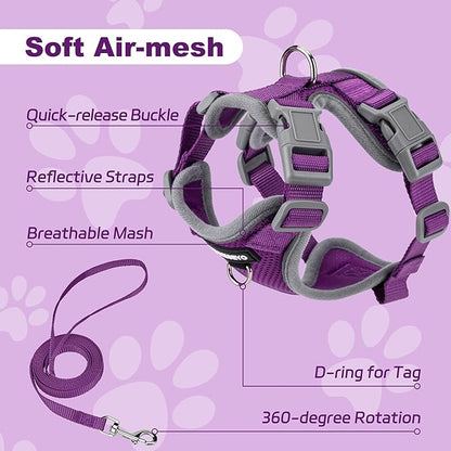 Small Dog Harness and Leash Set，No Pull Adjustable Pet Harness for Small Dogs ，Breathable Mesh Reflective Dog Vest Harness (Purple, S)