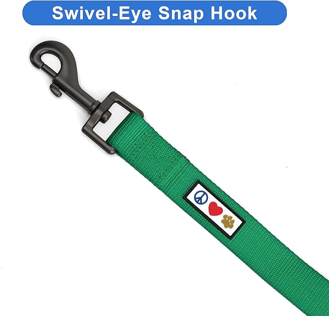 Pawtitas Solid 6 ft Lush Green Dog Leash M/L Custom Name and Phone Embroidery Strong Nylon Leash for Medium and Large Breeds