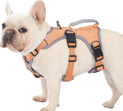 Huntboo Escape Proof Dog Harness, Escape Artist Harness, Reflective Dog Harness with Handle, Durable,Adjustable Vest for Small Medium Large Dogs Walking, Training, and Running Gear(Orange,M)