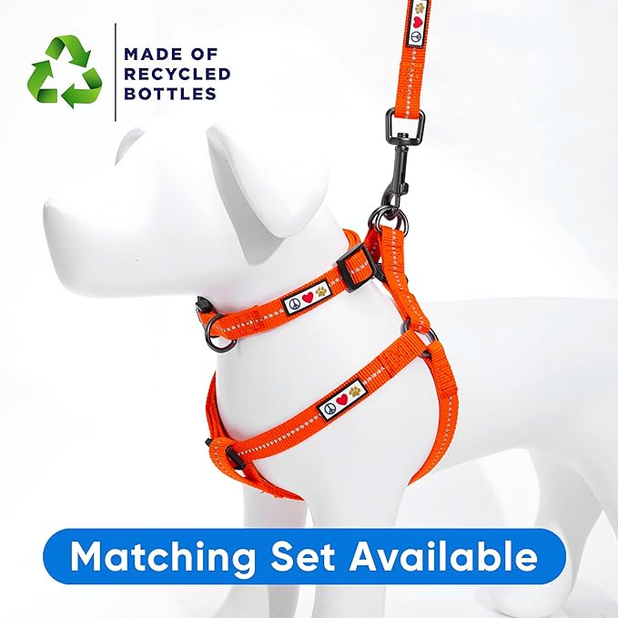 Pawtitas Recycled Reflective Step-in Dog Harness – Adjustable No-Pull Vest for Puppies to Seniors, Safe & Comfortable XS Orange