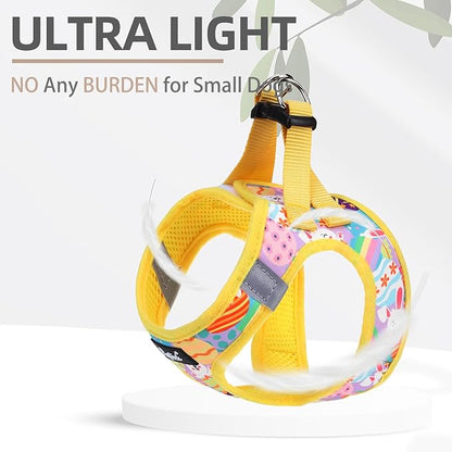 PUPTECK Dog Harness and Leash Set for Small Medium Dogs No Pull Step-in Soft Mesh Puppy Cat Vest Harnesses Reflective at Night, Easter Light Yellow, S