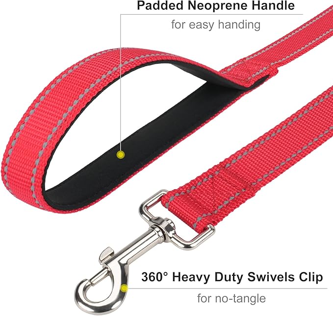 4FT Reflective Nylon Dog Leash with Soft Padded Handle for Walking, Running and Training, Supports Small Medium and Large Dogs (Red, 1 Inch Wide)