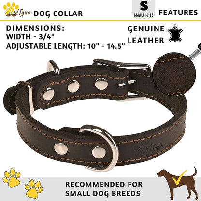 Heavy Duty Black Leather Dog Collar - Soft and Strong Dog Collar for Puppy or Small Breeds (Small: Fit 10" - 14.5" Neck, Black)