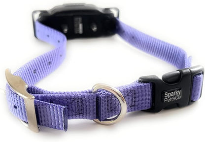 Sparky Pet Co - ECollar Replacement Strap - Easy Release Double Buckle Dog Collar - Rugged Nylon - Adjustable - D Ring - Quick Release Metal Clasp - for Invisible Fence Systems - 3/4" x 24" - Lavender