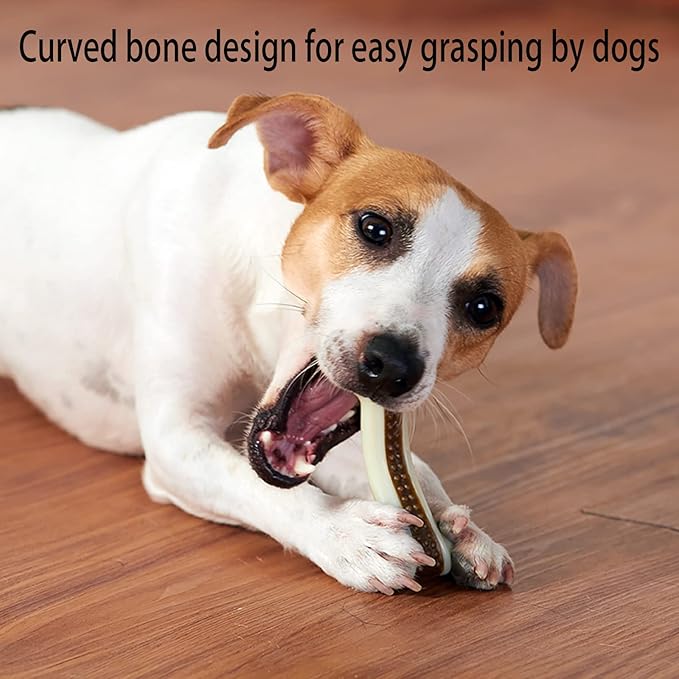 BETTEPROD Dog Chew Bones Toys for Aggressive Chewers, 6 Pack Real Beef Flavor Bones,Indestructible Dog Toys for Large/Medium Breed, NylonToys