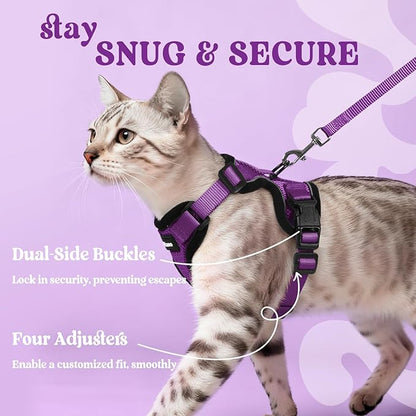 rabbitgoo Cat Harness and Leash for Walking, Escape Proof Soft Adjustable Vest Harnesses for Cats, Easy Control Breathable Reflective Strips Jacket, Purple, XXS