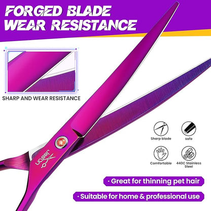 JASON Curved Shears for Dogs - 7.5" Pet Grooming Scissors with Ergonomic Handle Japanese Stainless Steel Trimming Scissor for Dogs, Cats and Other Pets, Sharp (Up-Curved, Purple) Christmas Gift