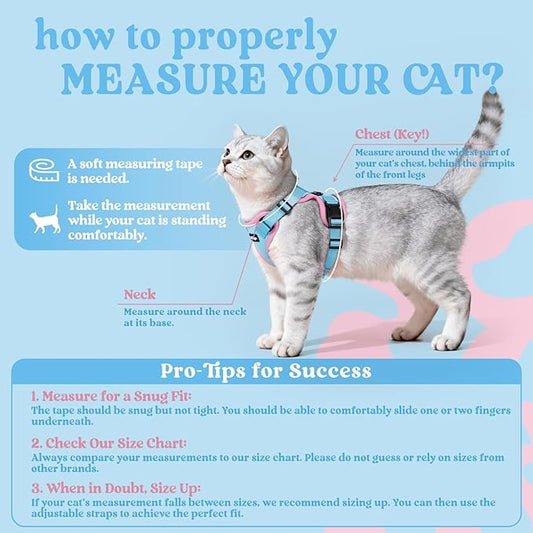 rabbitgoo Cat Harness and Leash for Walking, Escape Proof Soft Adjustable Vest Harnesses for Cats, Easy Control Breathable Reflective Strips Jacket, Light Blue&Pink, M