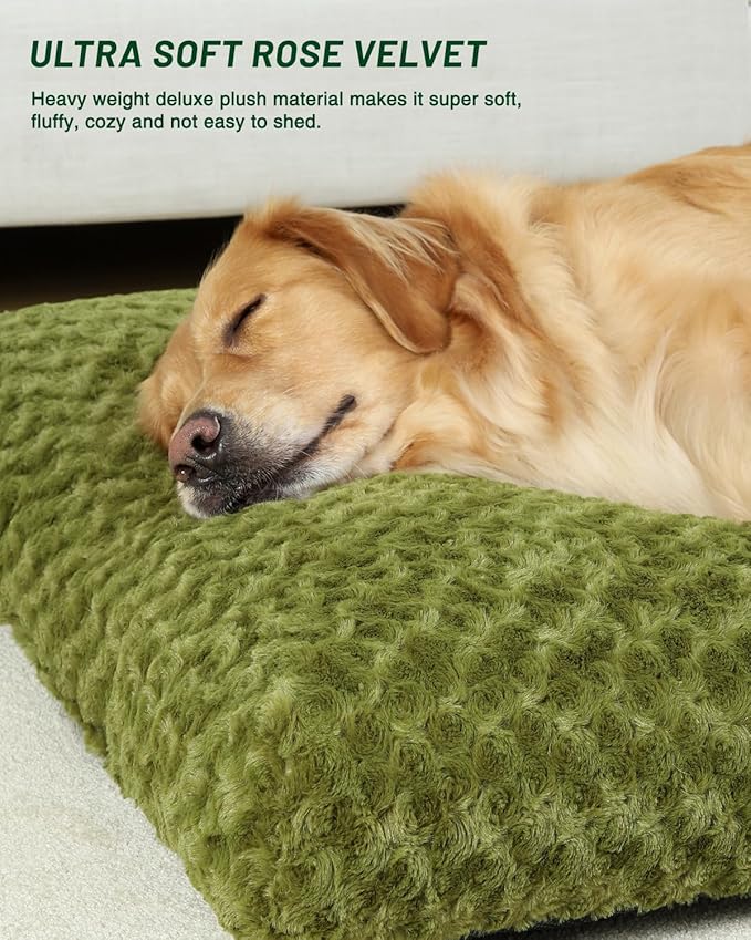 KSIIA Washable Dog Bed Comfy Dog Crate Pad Deluxe Plush Pet Bed Non-Slip Kennel Pad for Jumbo Dogs, 47" x 29", Green
