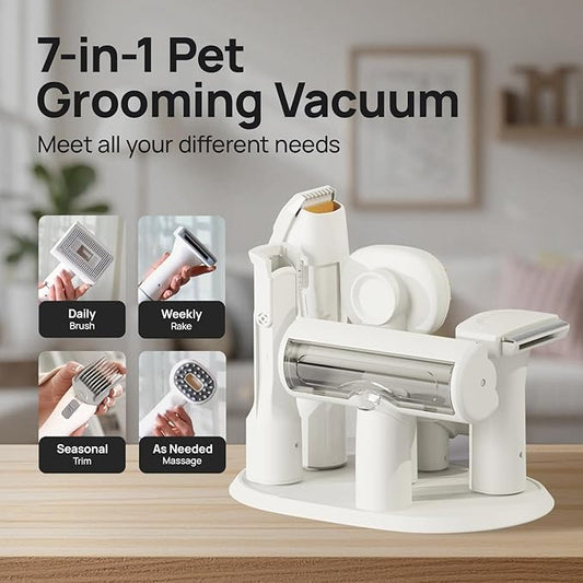 Pet Grooming Vacuum Kit - Cat & Dog Grooming Kit for Easy Pet Care at Home & Outdoor, 12000 Pa Powerful Suction， 8000mAh Vaccum Cleaner - Includes Clippers, Brush, Nail Trimmer Grinder