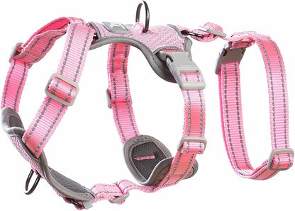 Huntboo Escape Proof Dog Harness – No Pull, No Slip, Fully Reflective, Adjustable 7-Point Design for Small, Medium, and Large Dogs – Lightweight for Outdoor Training & Hiking (Pink, XL)